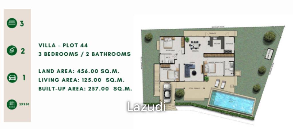 3 Bed 2 Bath 257 SQ,M Sivana Gardens Pool Villas