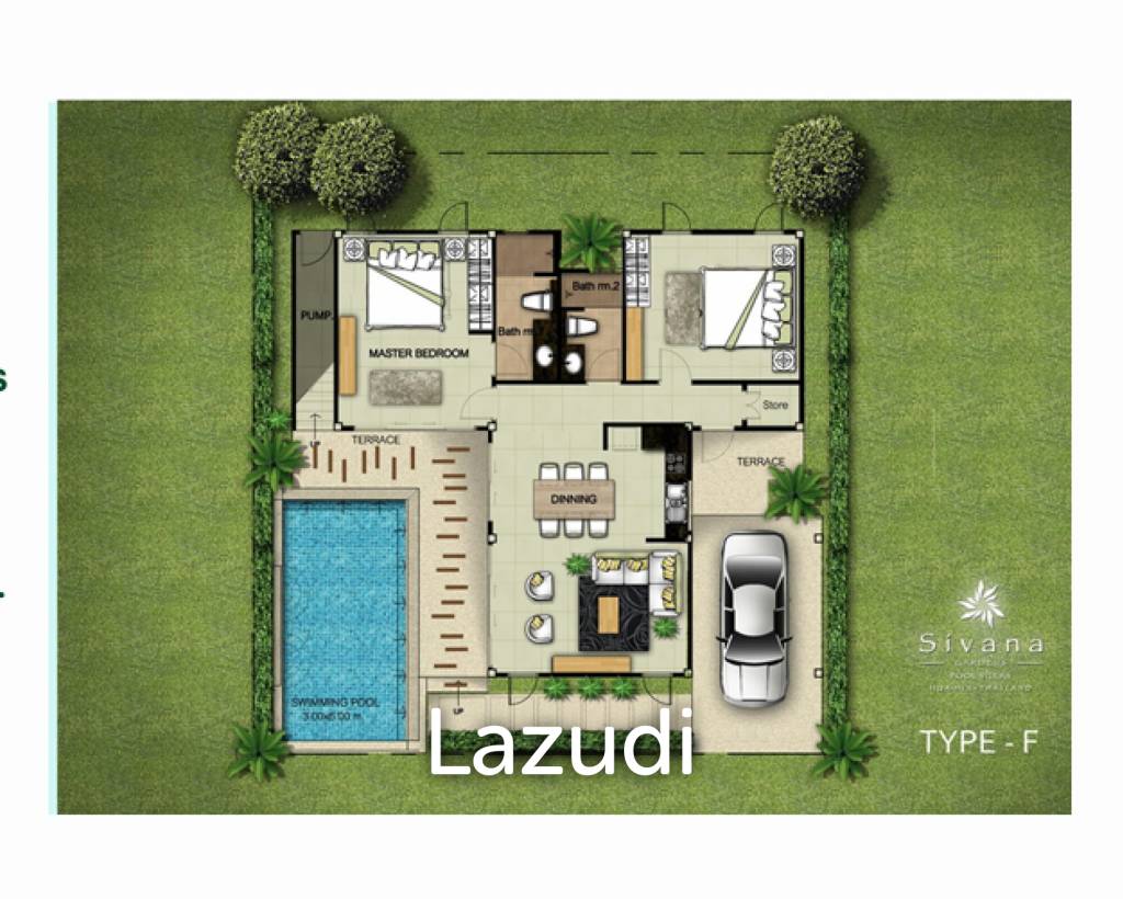 2 Bed 2 Bath 159.56 SQ,M Sivana Gardens Pool Villas