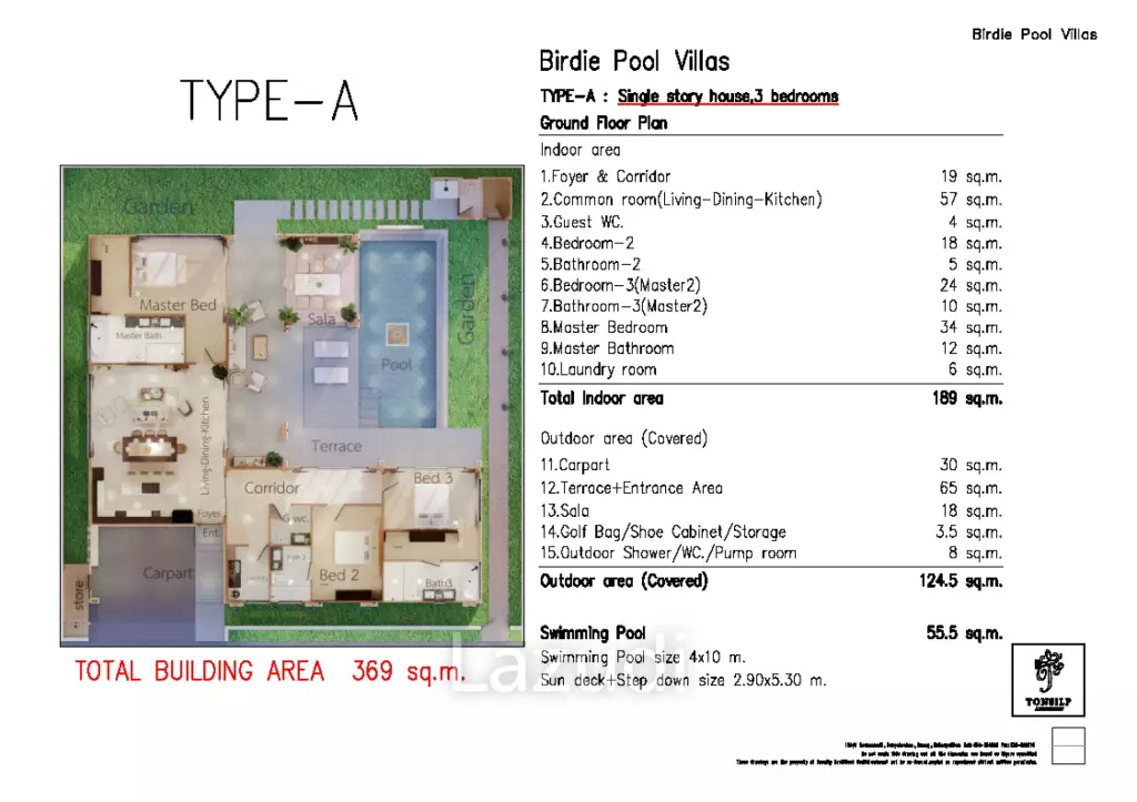 369 sqm 3-Bed Pool Villa in The Birdie Pool Villas Hin Lek Fai Hua Hin