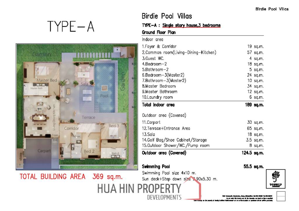 369 sqm 3-Bed Pool Villa in The Birdie Pool Villas Hin Lek Fai Hua Hin