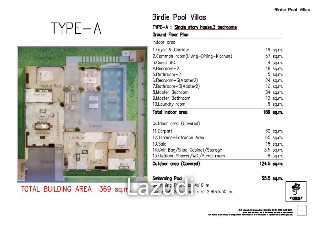 3 Bed 4 Bath 369 SQ.M The Birdie Pool Villas
