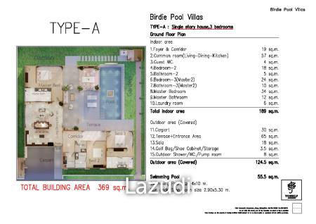 3 Bed 4 Bath 369 SQ.M The Birdie Pool Villas