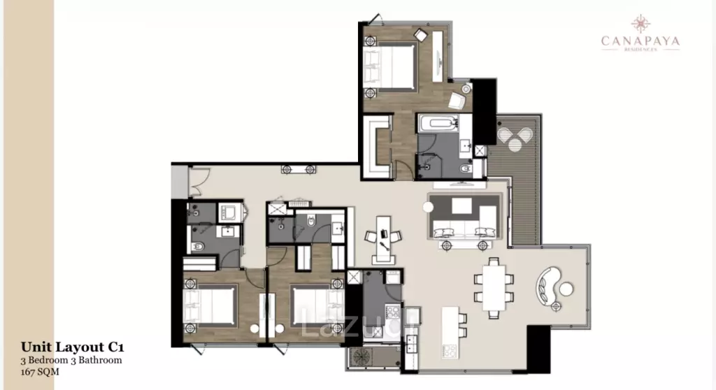คอนโดหรูใหม่ 3 ห้องนอนใน Canapaya Residences บางขฬ, กรุงเทพ
