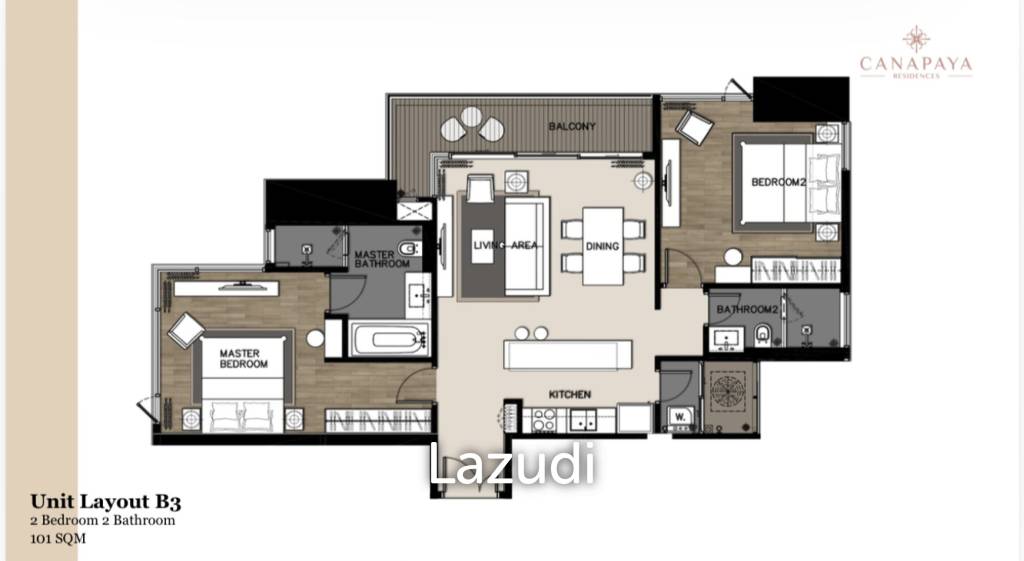 101 Sqm 2 Bed 2 Bath Condo For Sale in Canapaya Residences