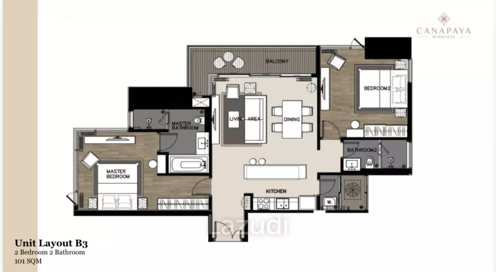 101 Sqm 2 Bed 2 Bath Condo For Sale in Canapaya Residences