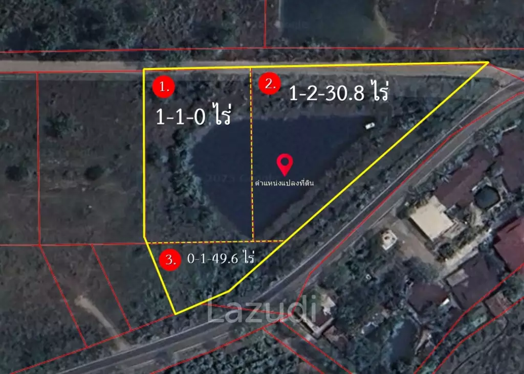 3 Rai Land for Sale Corner plot with pond at Huai Sai Mae Rim