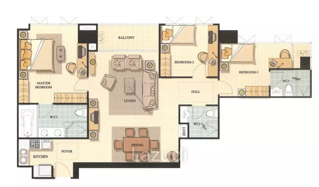 115 sqm high floor condo Baan Klang Krung Siam Pathumwan Ratchathewi Bangkok