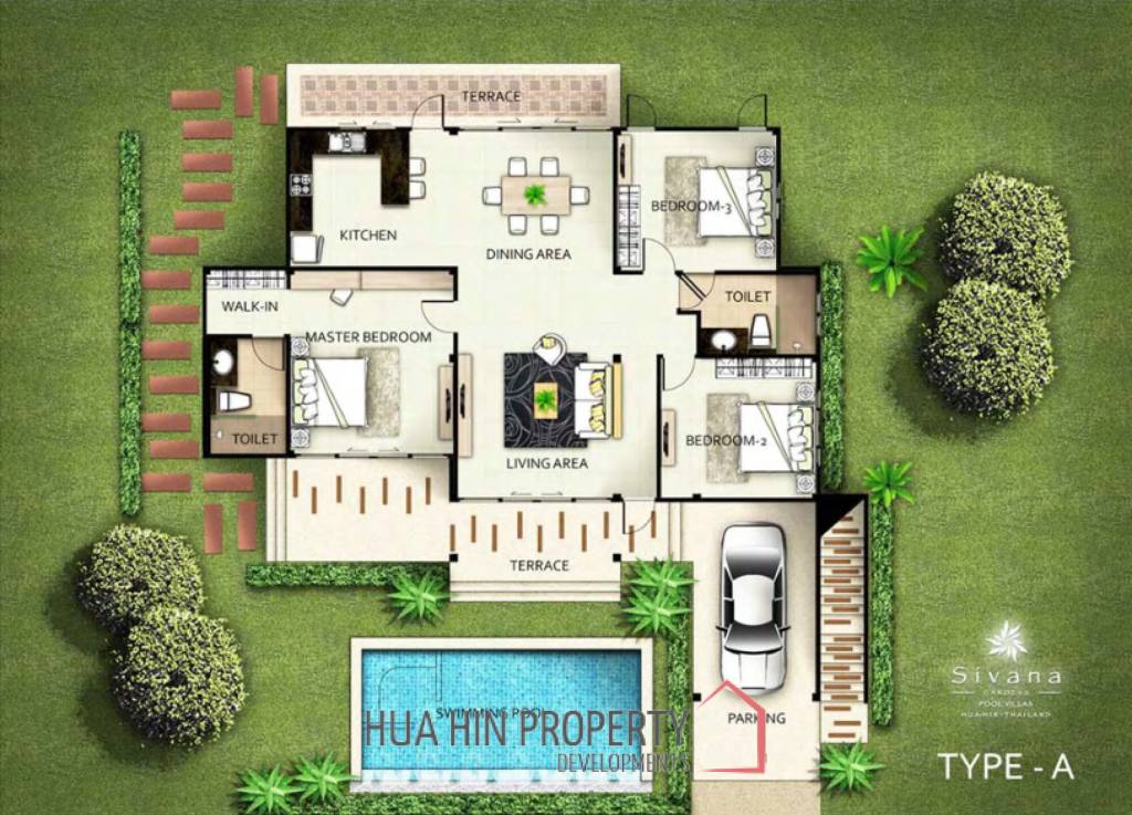 modern pool villa in Sivana Gardens Hua Hin