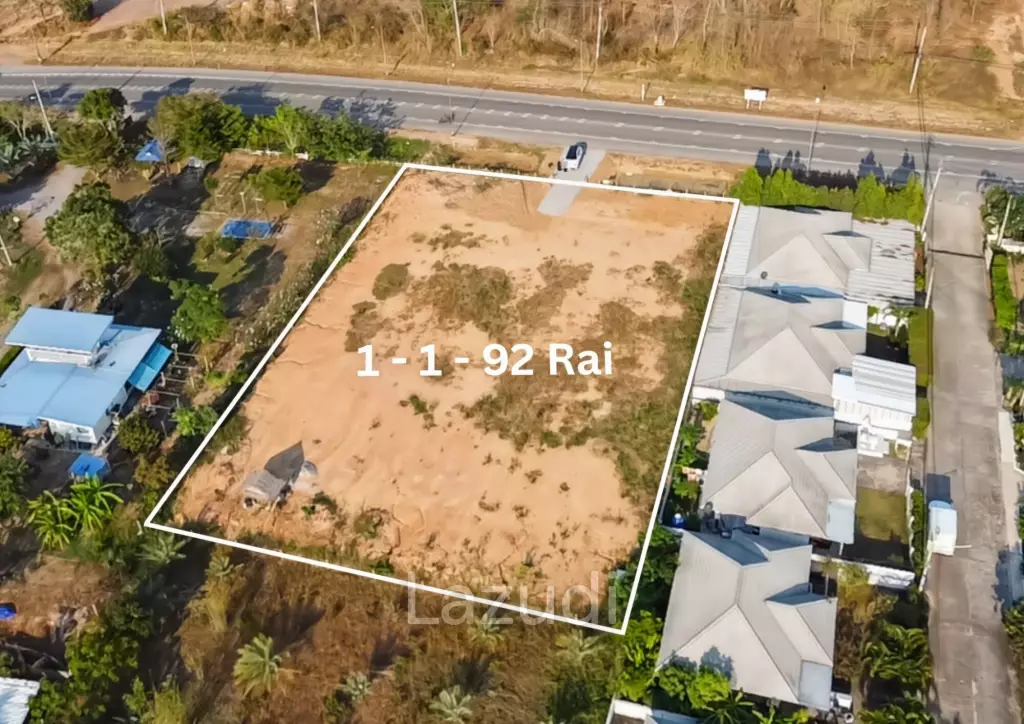 1-1-92 Rai Freehold Land in Thap Tai Hua Hin with Road Frontage