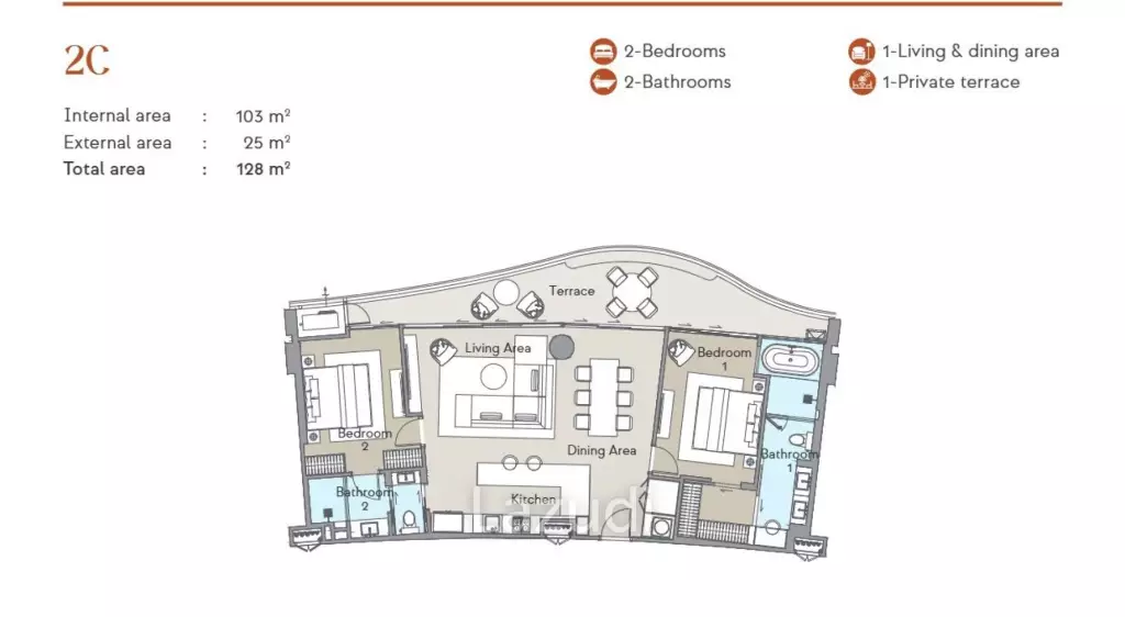 2 Bed 2 Bath 127 SQ.M Angsana Golf Residences Topaz