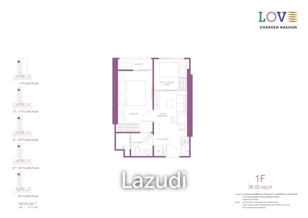 36 sqm 1 Bedroom Condo on 8th Floor at LOVE Charoen Nakhon, Khlong San Bangkok