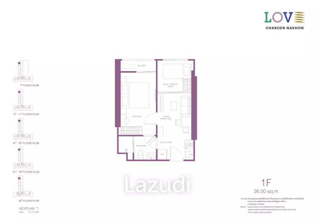 36 sqm 1 Bedroom Condo on 8th Floor at LOVE Charoen Nakhon, Khlong San Bangkok