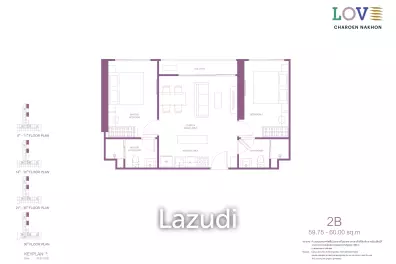 59 Sqm 2 Bed 2 Bath Condo For Sale in LOVE Charoen Nakhon