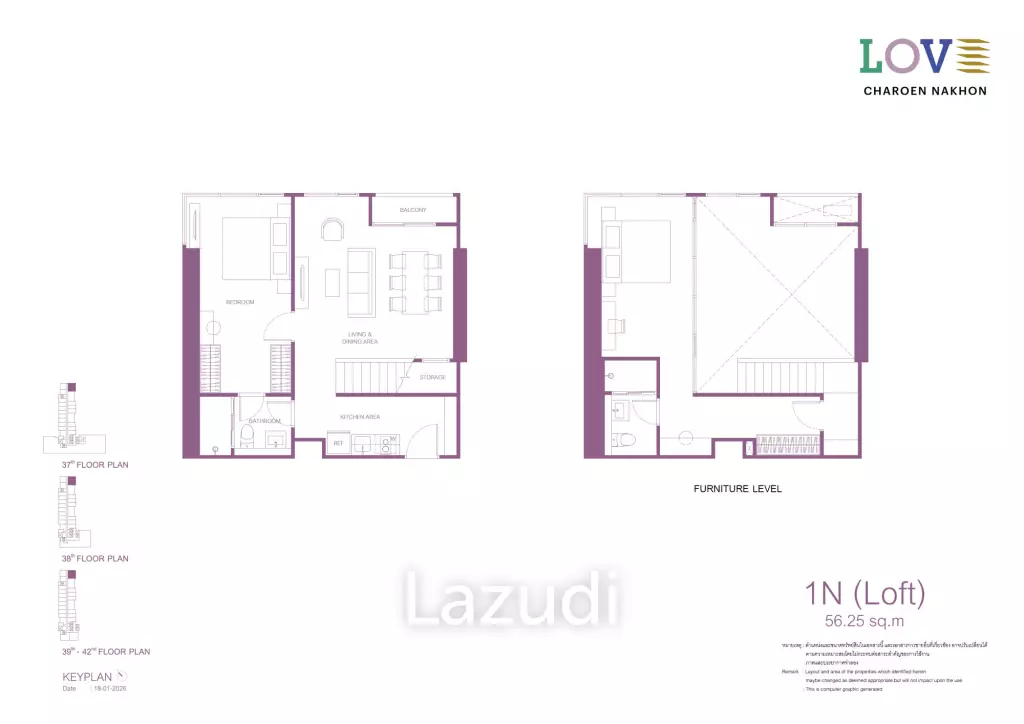 86 Sqm 2 Bed 2 Bath Loft Condo For Sale in LOVE Charoen Nakhon