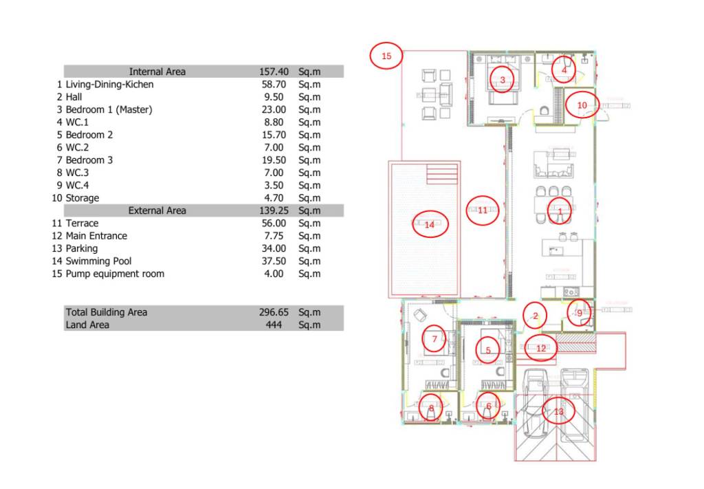 444 Kvm 3 Seng 4 Bad Villa for Salg