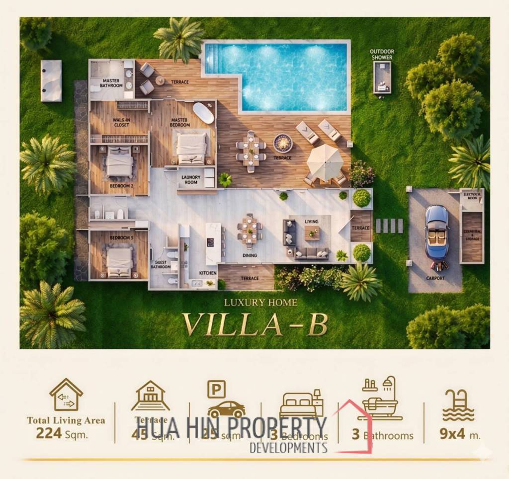 L'UX VILLA Private Pool Villas with 224 sqm modern pool villa in Wang Phong Pran Buri