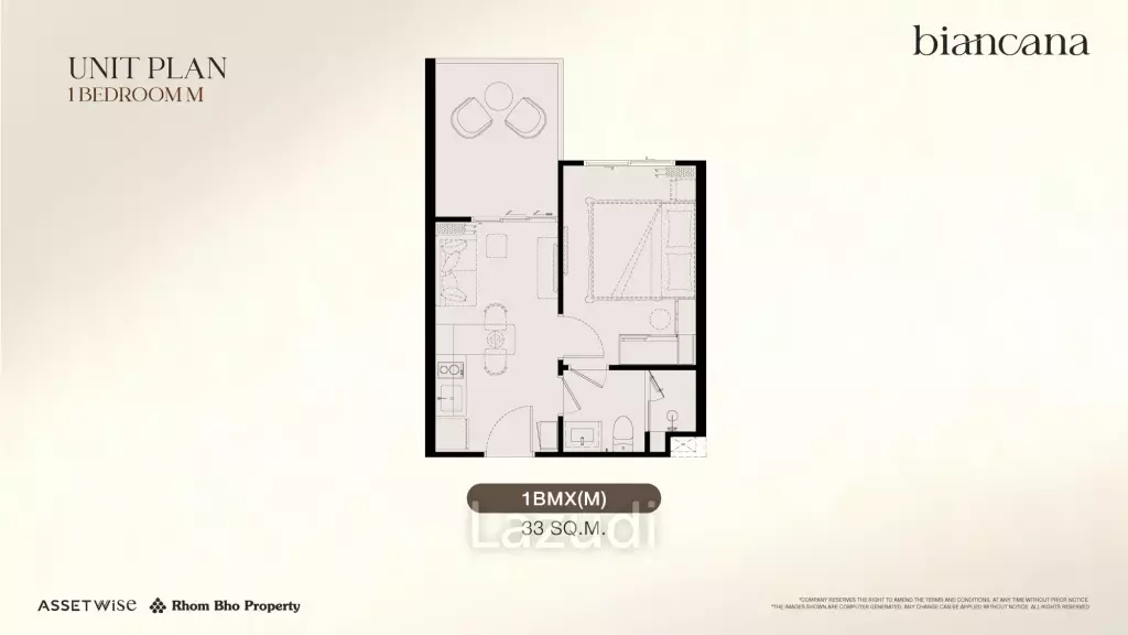1 Bed 1 Bath 33 SQ.M Biancana
