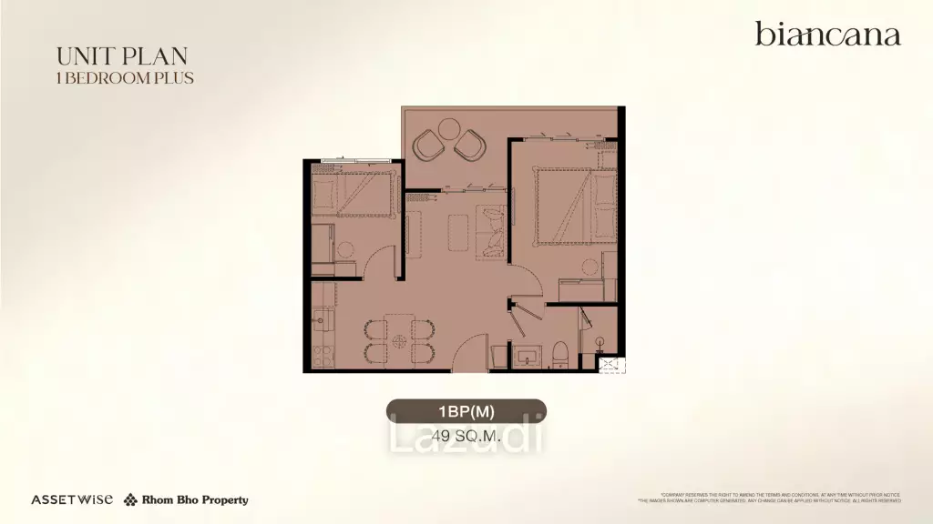 1 Bed 1 Bath 47.8 SQ.M Biancana