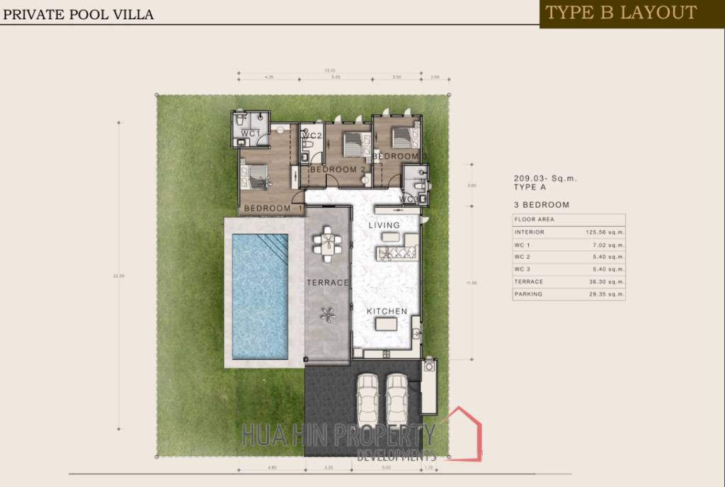 209 sqm pool villa in Aria 4 Hua Hin, Thap Tai