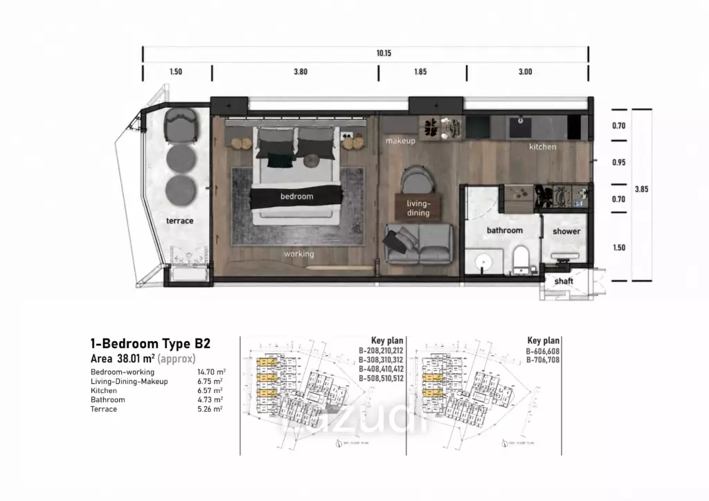 1 Bed 1 Bath 38.01 SQ.M Ashiyana Heights