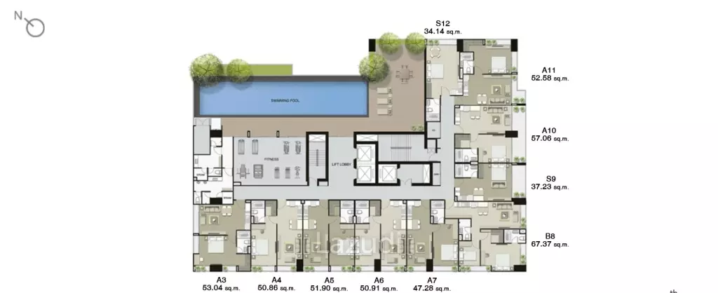 1 Bedroom 1 Bathroom 55 SQ.M Noble Refine
