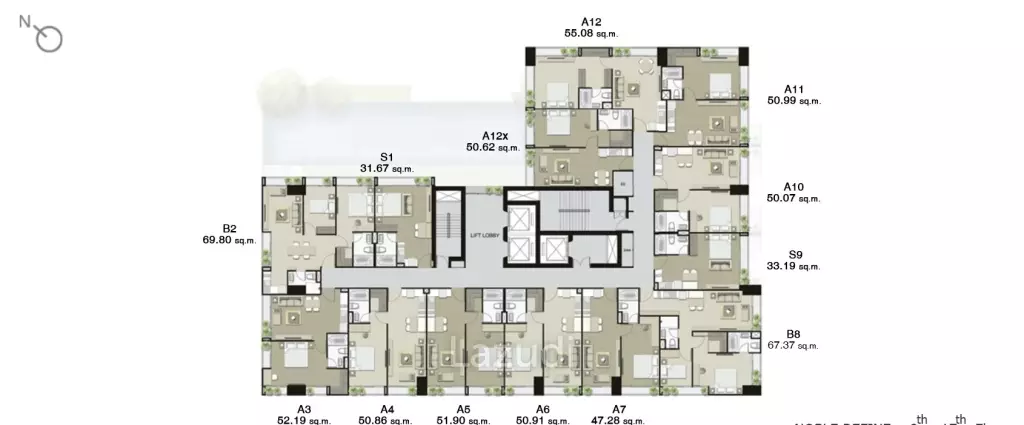 1 Bedroom 1 Bathroom 55 SQ.M Noble Refine