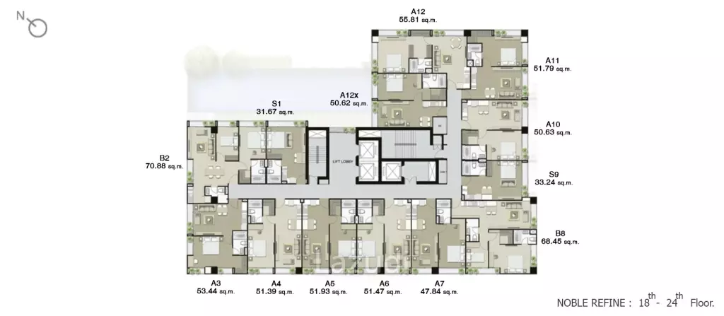 1 Bedroom 1 Bathroom 55 SQ.M Noble Refine