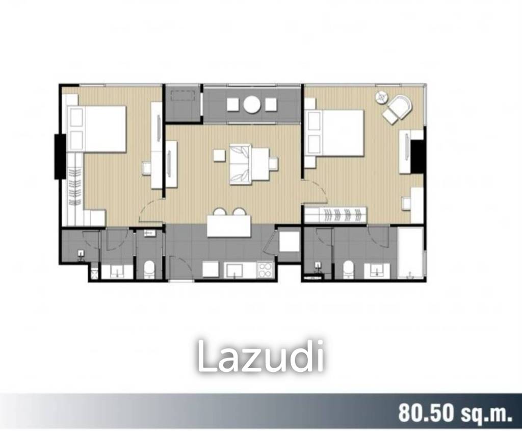 2 Bed 2 Bath 80.50 SQ.M IDEO Mobi Sukhumvit 66
