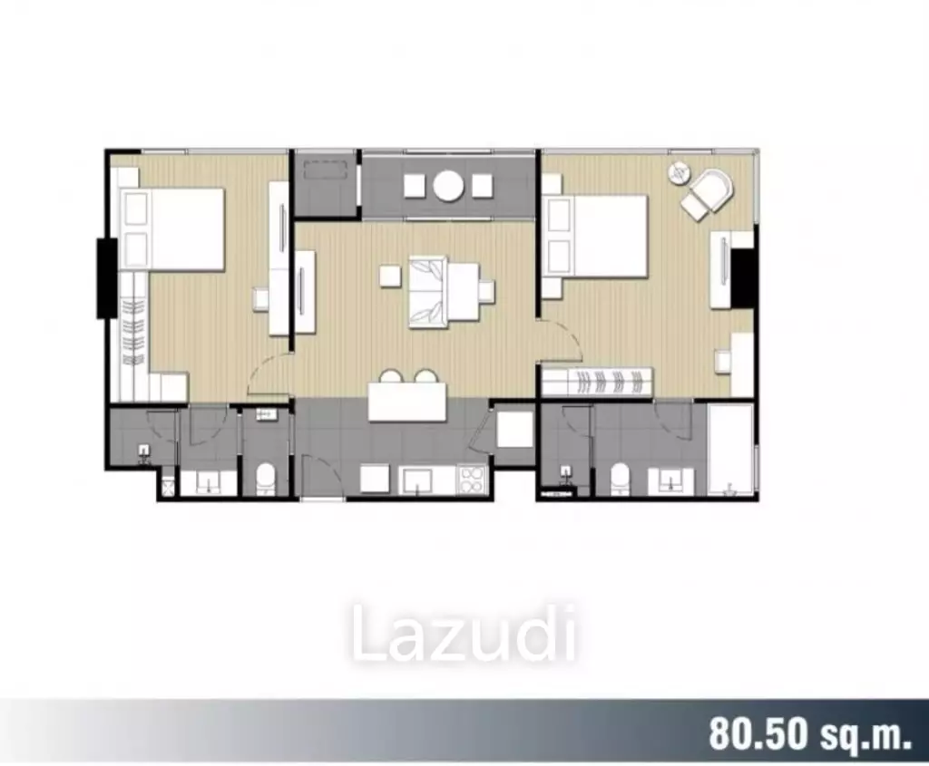 2 Bed 2 Bath 80.50 SQ.M IDEO Mobi Sukhumvit 66