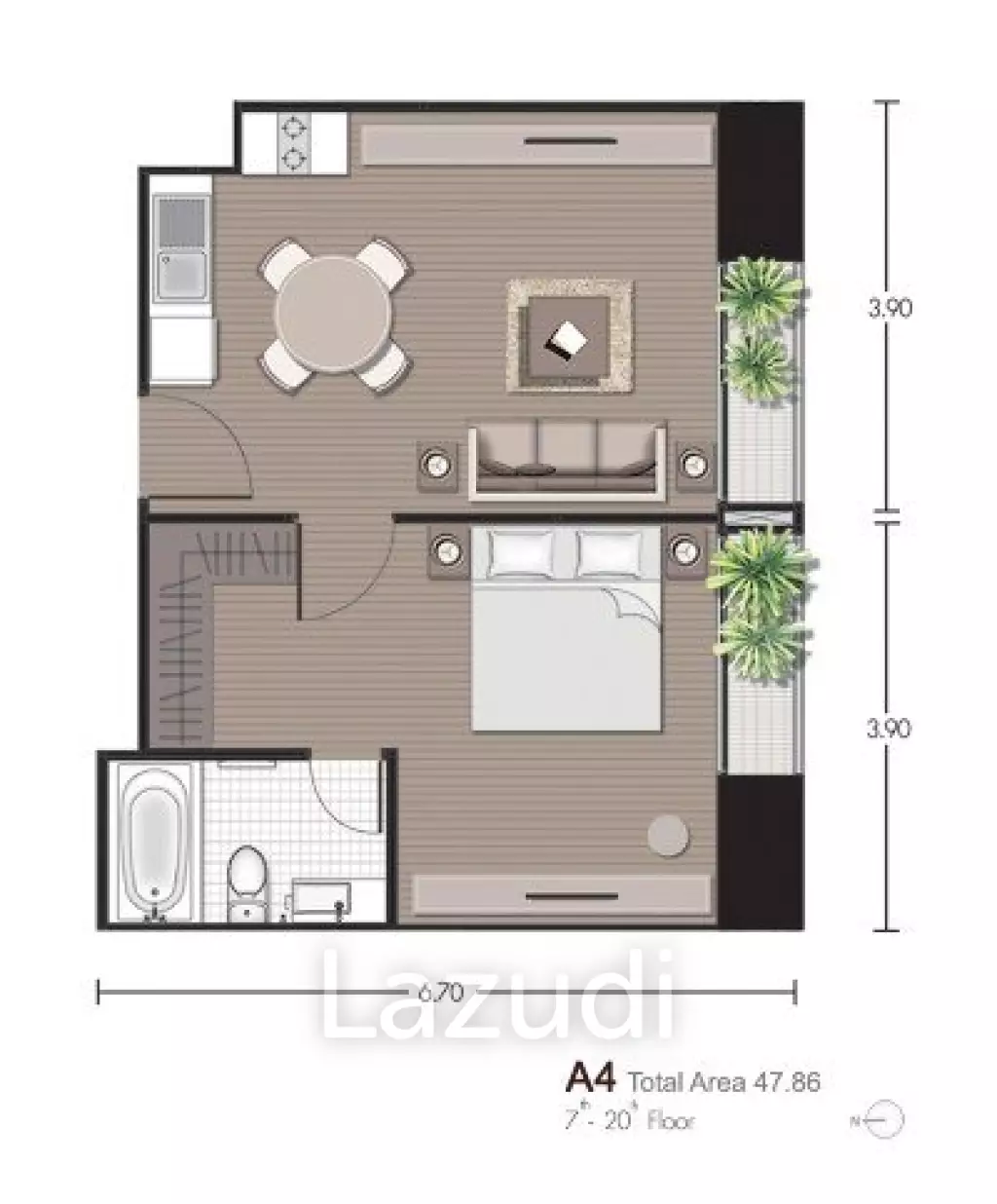 1 Bed 1 Bath 51.26 SQ.M. Noble Reveal