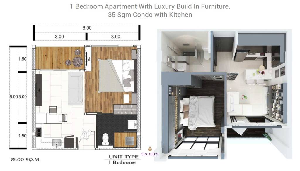 1 Bed 1 Bath 35.10 SQ.M Citygate Kamala