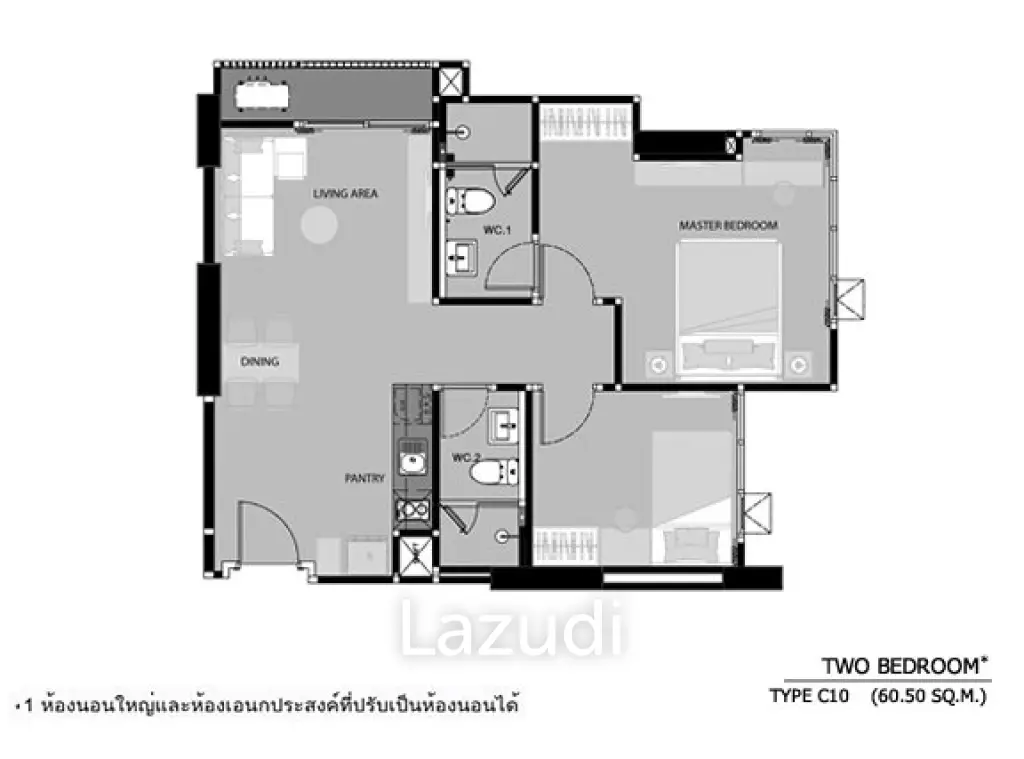 60.58 Sqm 2 Bed 2 Bath Condo for Sale - Rhythm Sathorn - Narathiwas