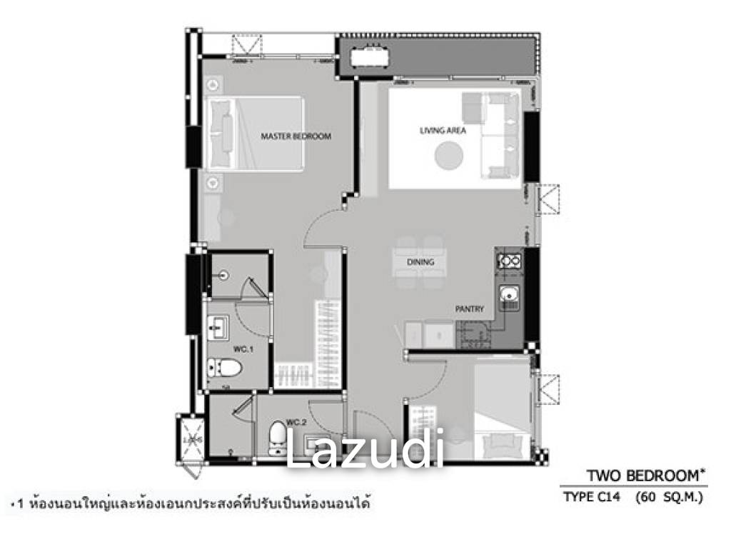 60.58 Sqm 2 Bed 2 Bath Condo for Sale - Rhythm Sathorn - Narathiwas