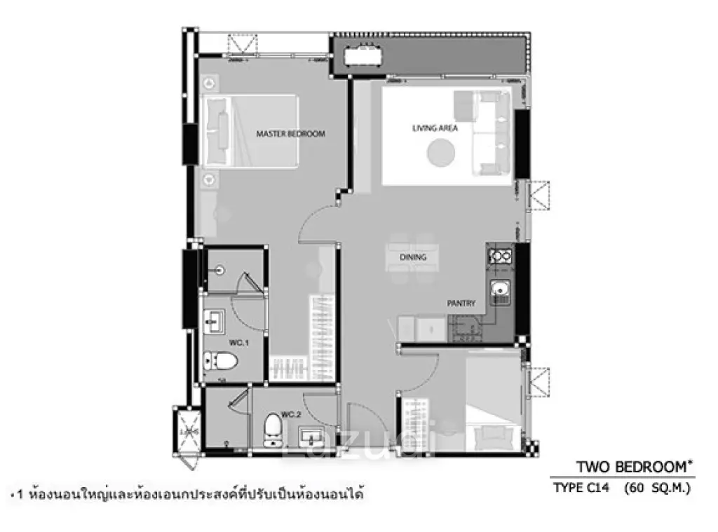 60.58 Sqm 2 Bed 2 Bath Condo for Sale - Rhythm Sathorn - Narathiwas