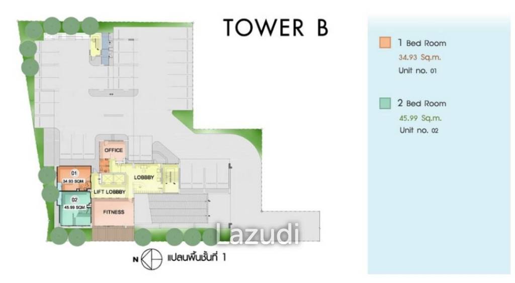1 Bed 1 Bath at 50 SQ.M at Diamond Ratchada