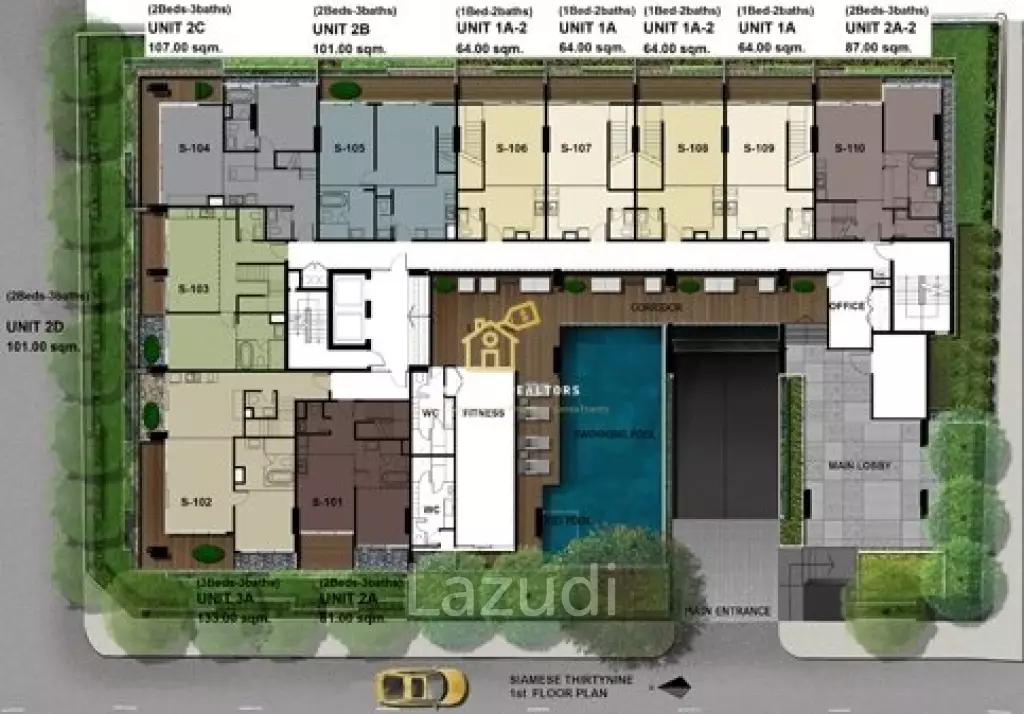 2 Bed 2 Bath 66.58 SQ.M Siamese Thirty Nine
