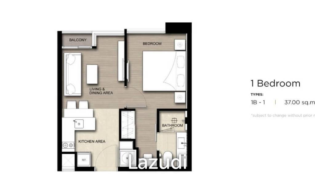 1 Bed 1 Bath 44.5 SQ.M. at The Esse Asoke
