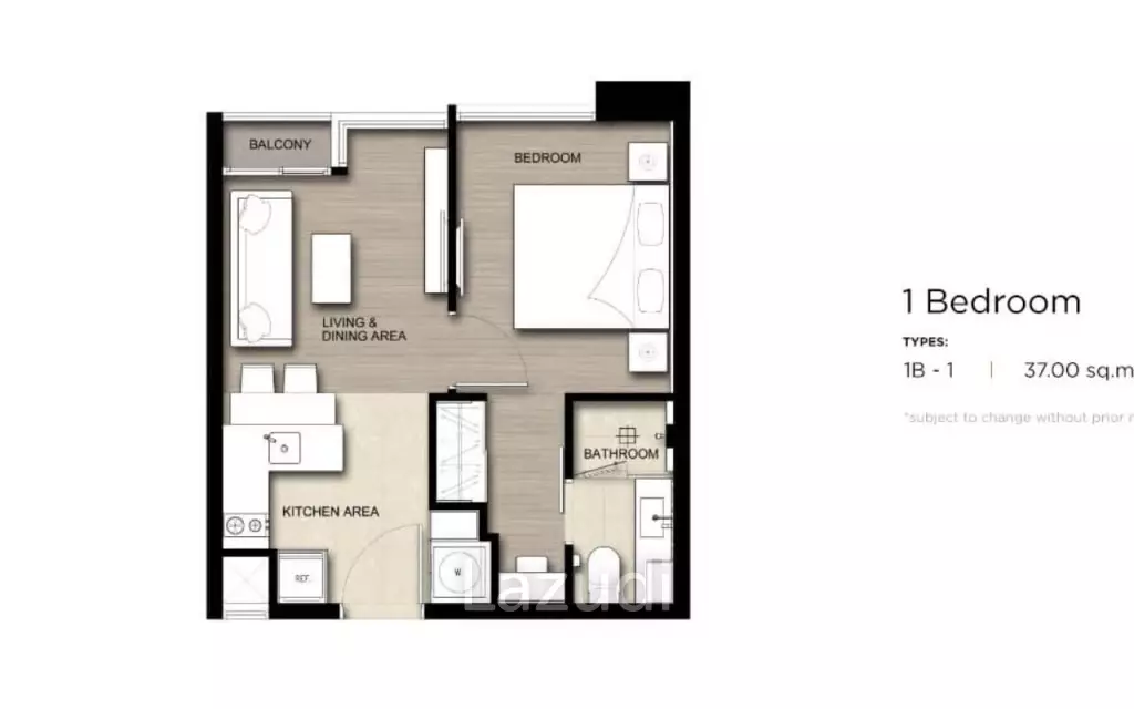 1 Bed 1 Bath 44.5 SQ.M. at The Esse Asoke