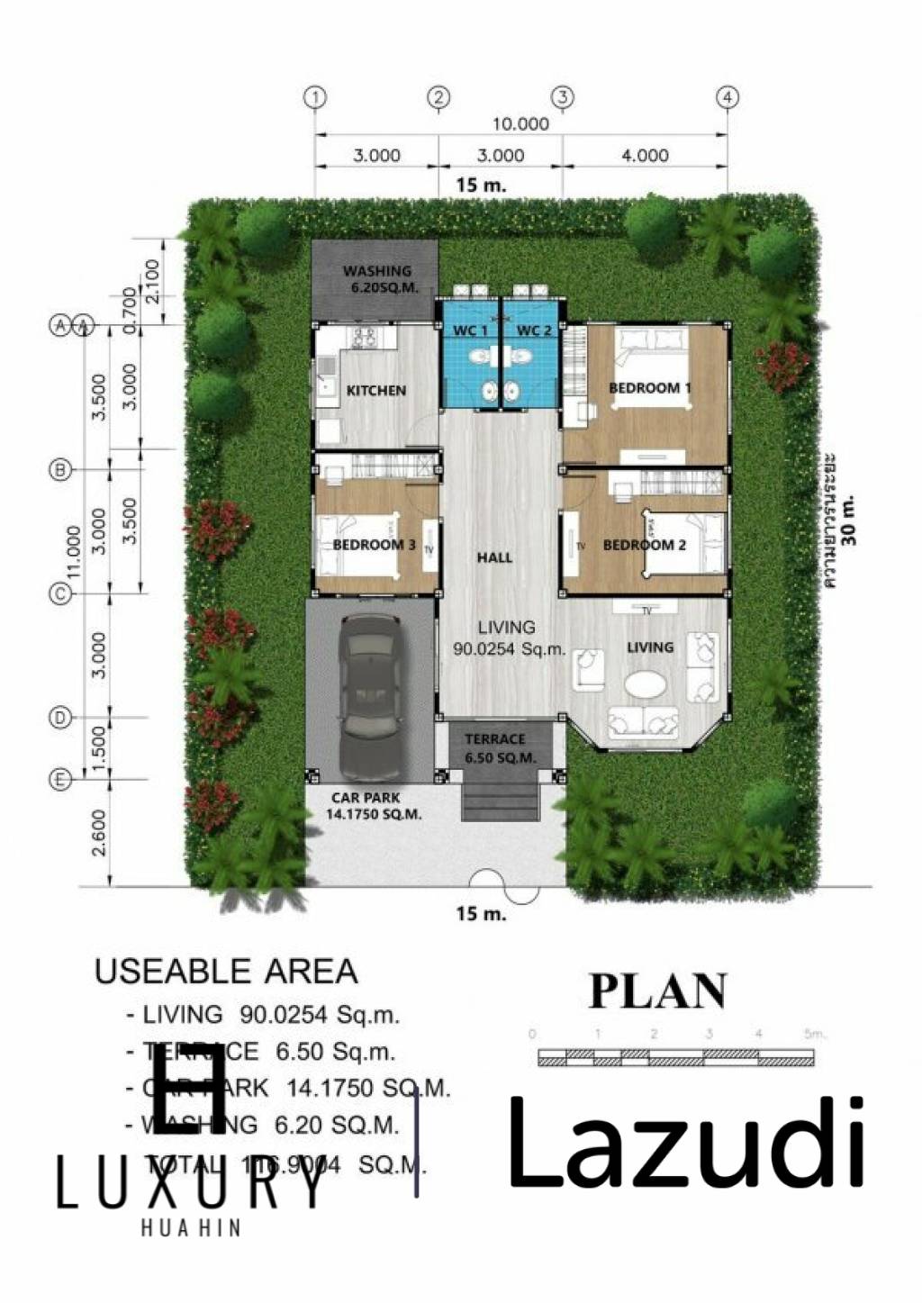 3 ห้องนอน 116ตร.ม ปุณรดา การ์เดน วิลล์ หัวหิน