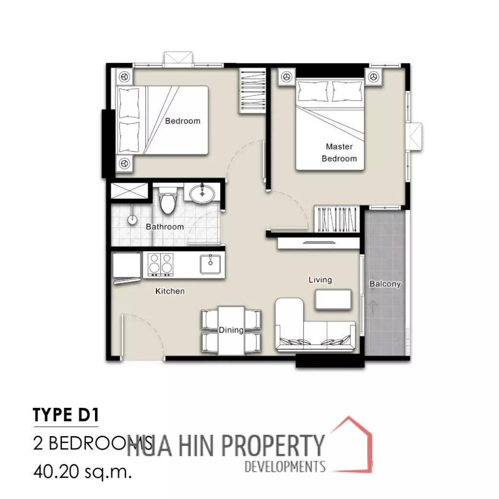 2 Bed 1 Bath 40.20 SQ.M Mira Monte’ Hua Hin 94