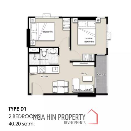 2 Bed 1 Bath 40.20 SQ.M Mira Monte’ Hua Hin 94