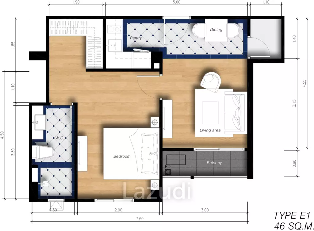 1 Bed 1 Bath 46.07 SQ.M Seven Seas - Cote D'Azur