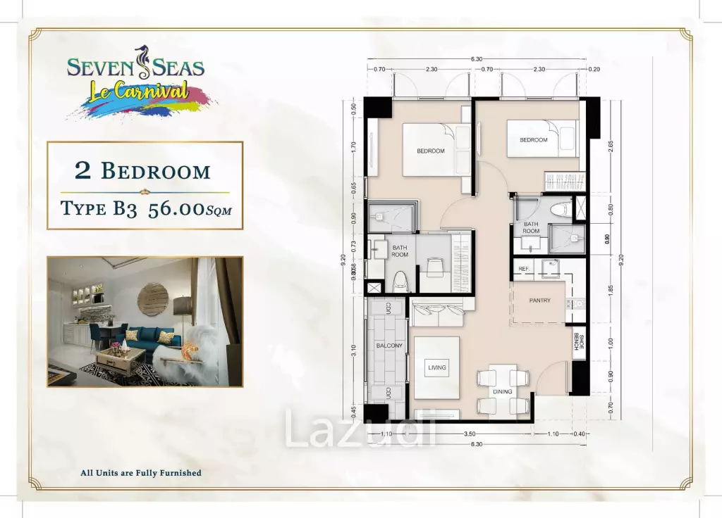 2 Bed 2 Bath 56 SQ.M Seven Seas Le Carnival
