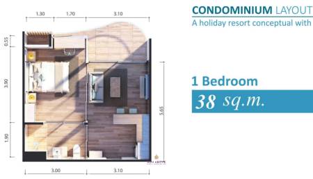 1 ห้องนอน 38ตร.ม แกรนด์ บรีซ พาร์ค คอนโดเทล
