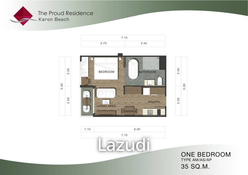 1 Bed 1 Bath 35 SQ.M The Proud Residence