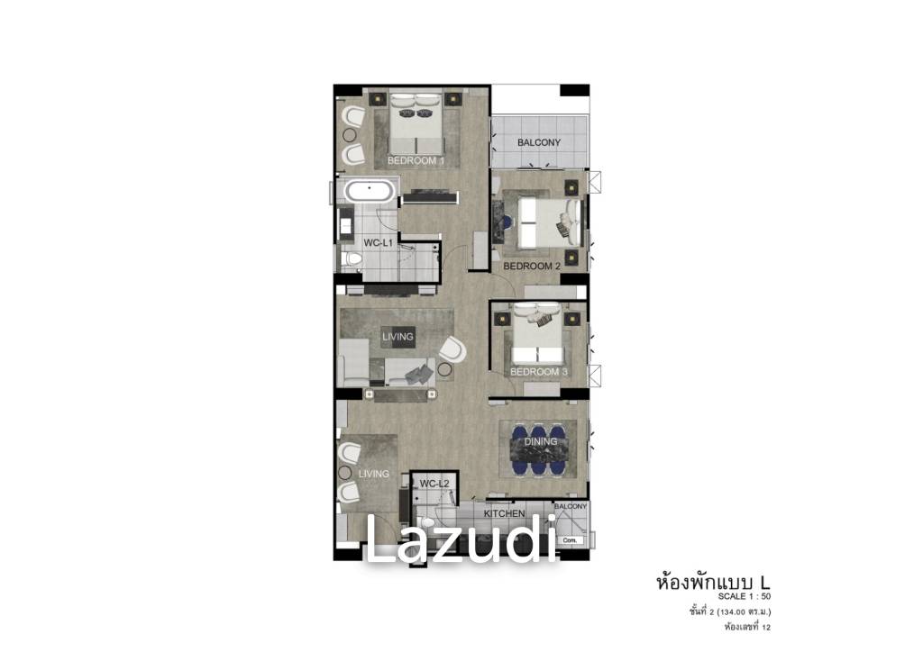 3 bed 129.22sq.m The Erawan Condo