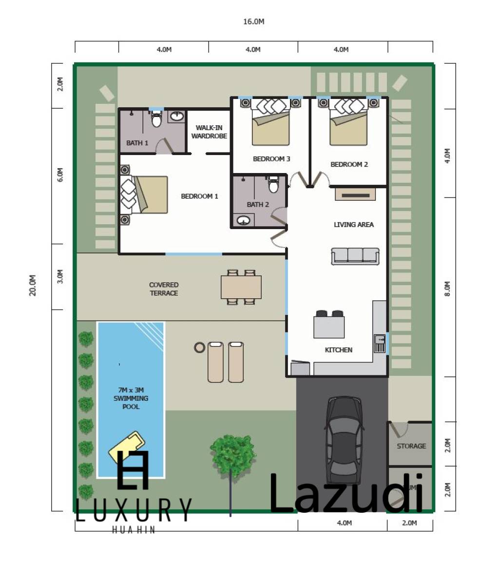 Plot 16 3 ห้องนอน 188ตร.ม บ้านอยู่เย็น พลูวิลล่า เฟส 2
