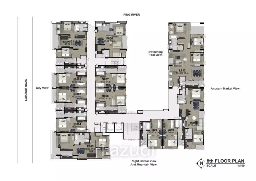 2 Bed 2 Bath 62.55 SQ.M The Erawan Condo