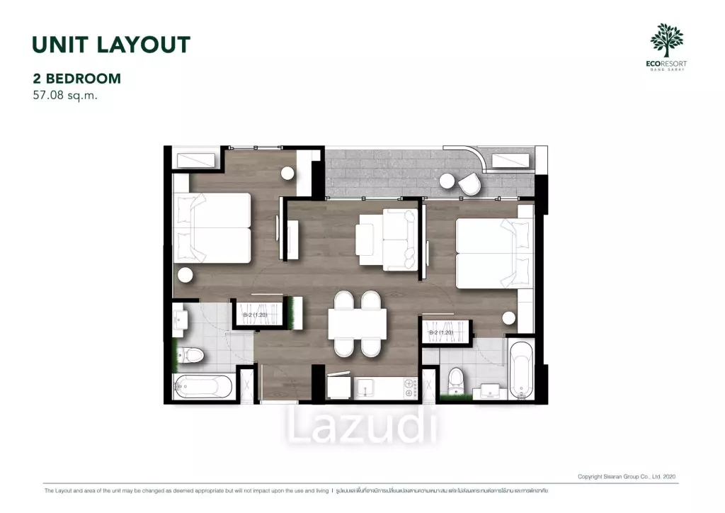 2 Bed 57.08 SQ.M Eco Resort Bang Saray