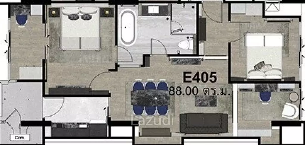 2 Bed 2 Bath 85.79 SQ.M The Erawan Condo
